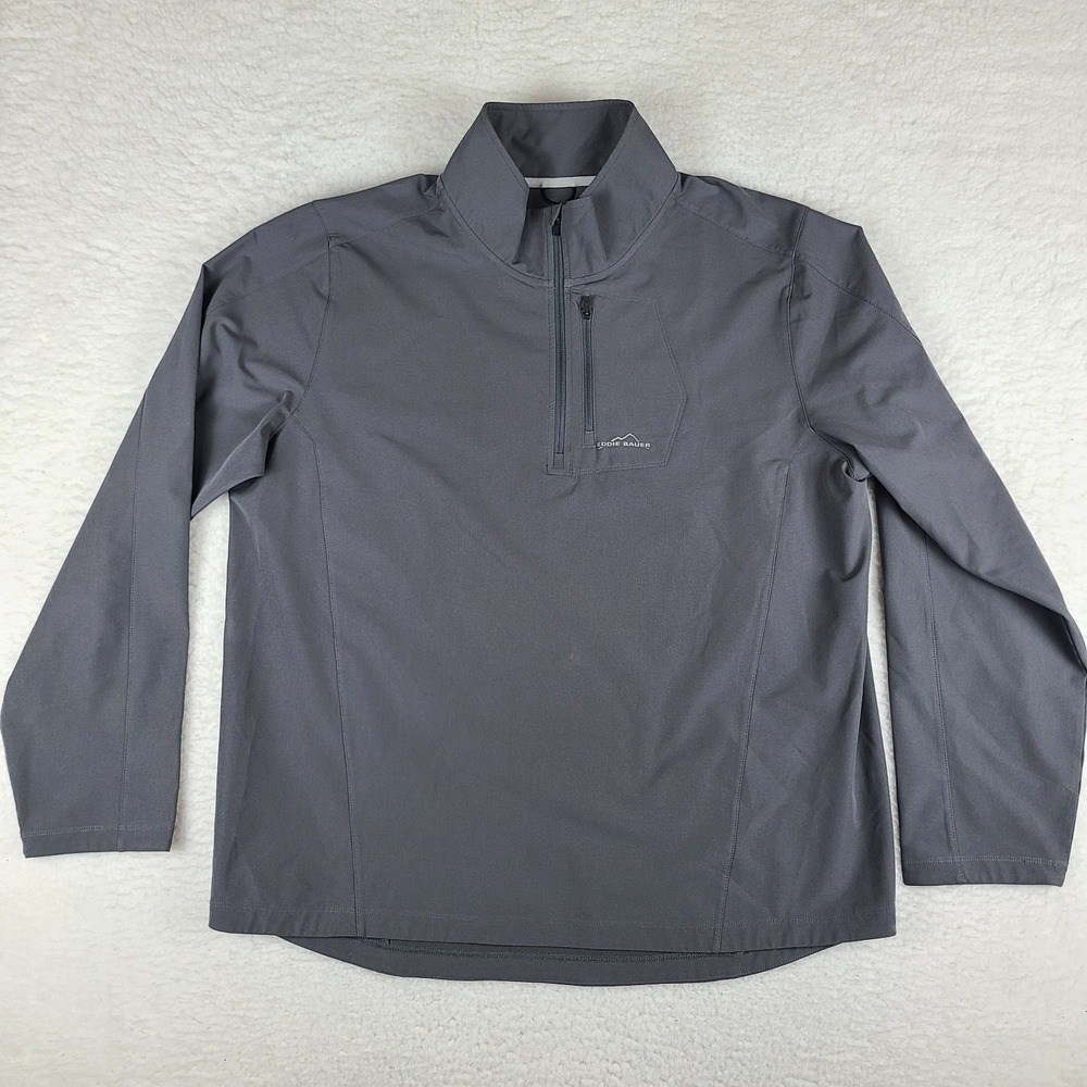 Eddie Bauer Sport Sweater Mens XL Gray Active Fit Quarter Zip Performance Tech‎